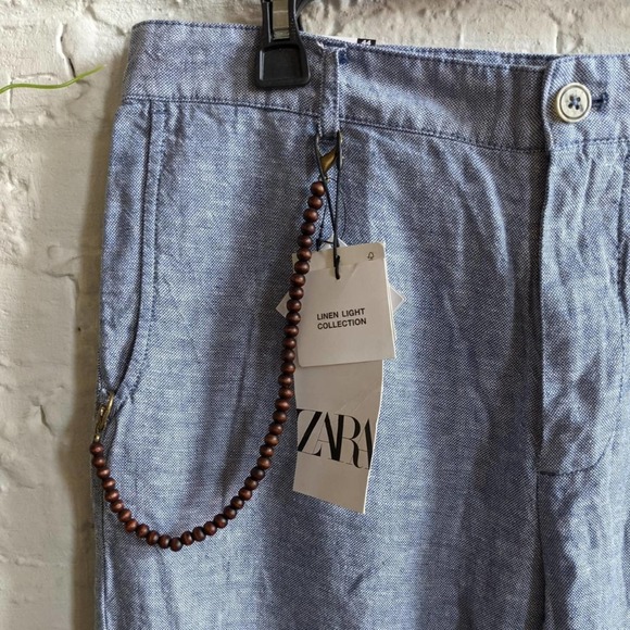 Zara Men Minimalist Linen Knit Cornflower Blue Cropped Pants Floods Trousers - Picture 2 of 4